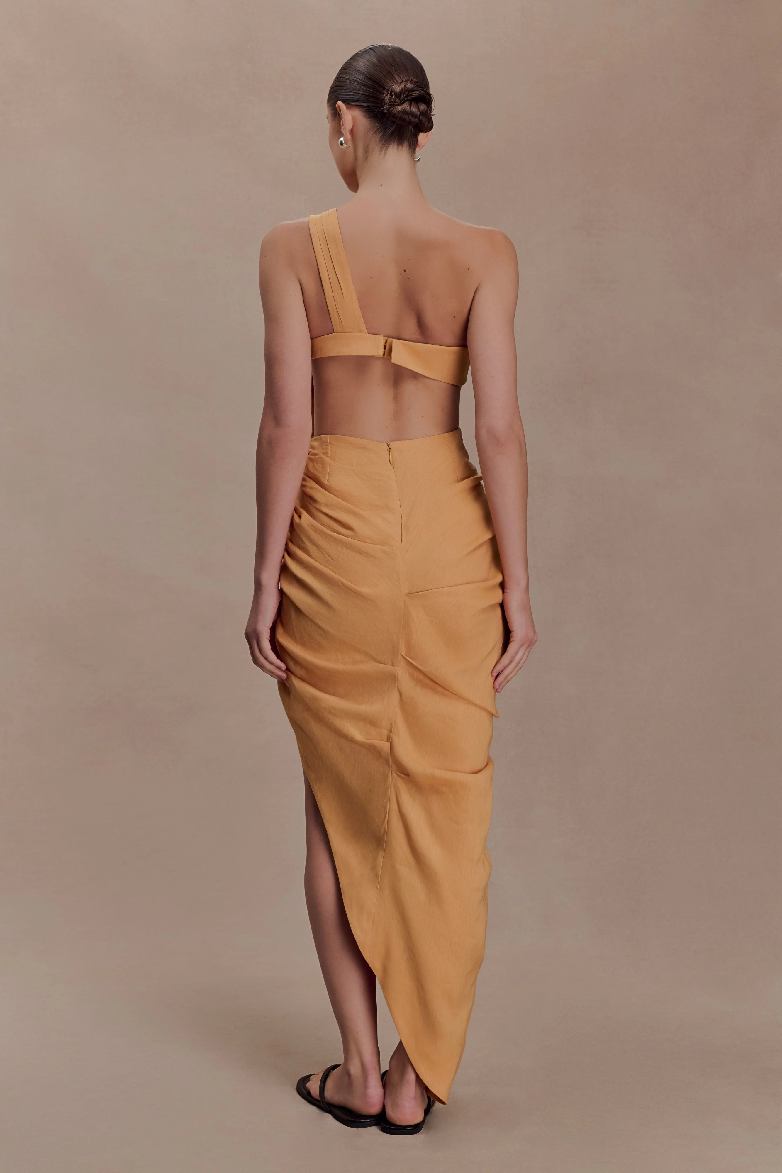 Birgit Linen Midi Dress With Hardware - Deep Peach