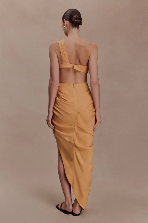 Birgit Linen Midi Dress With Hardware - Deep Peach