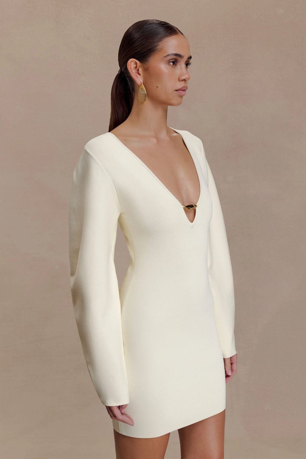 Billy Balloon Sleeve Knit Mini Dress - Ivory