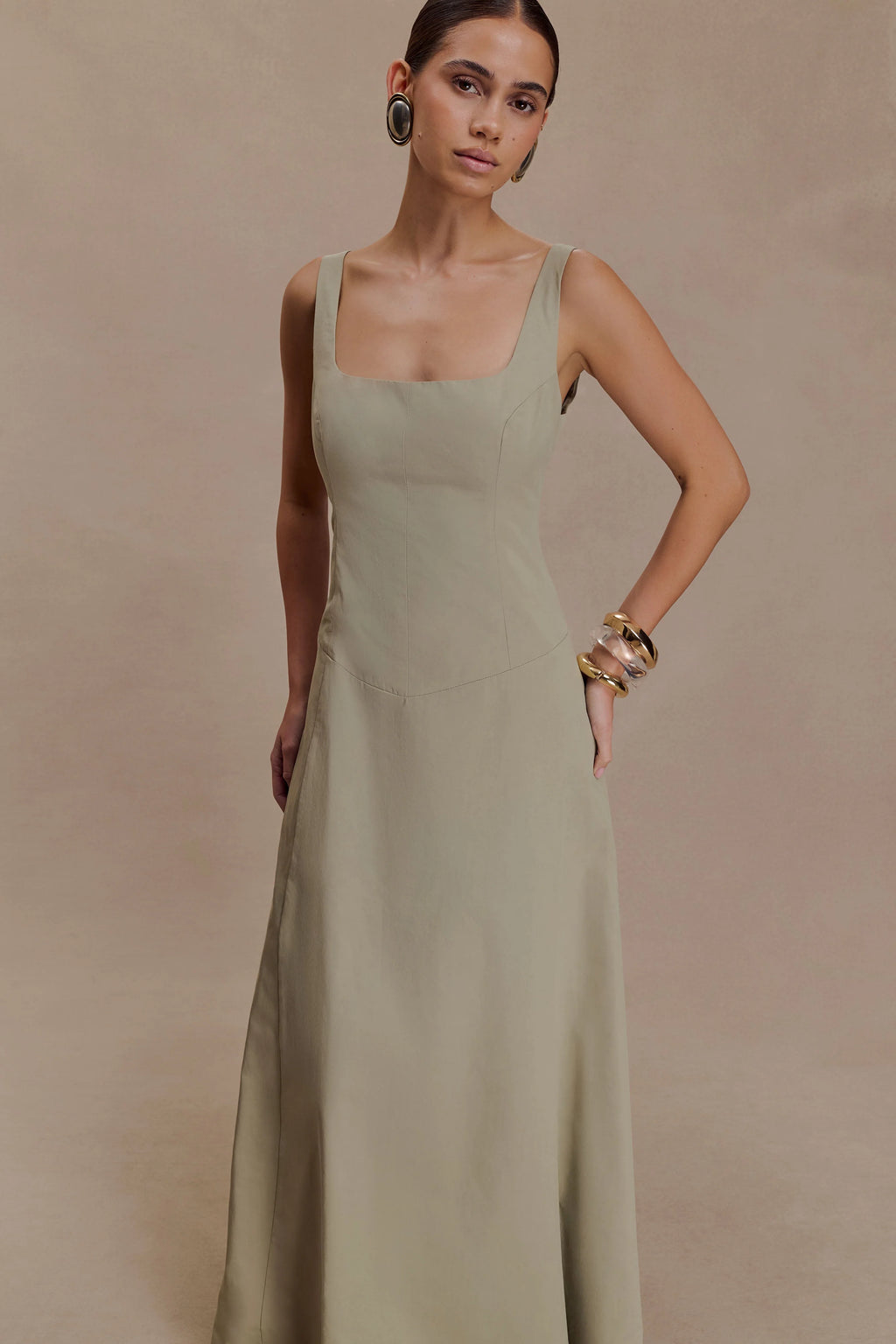 Salma Drop Waist Cotton Maxi Dress - Sage