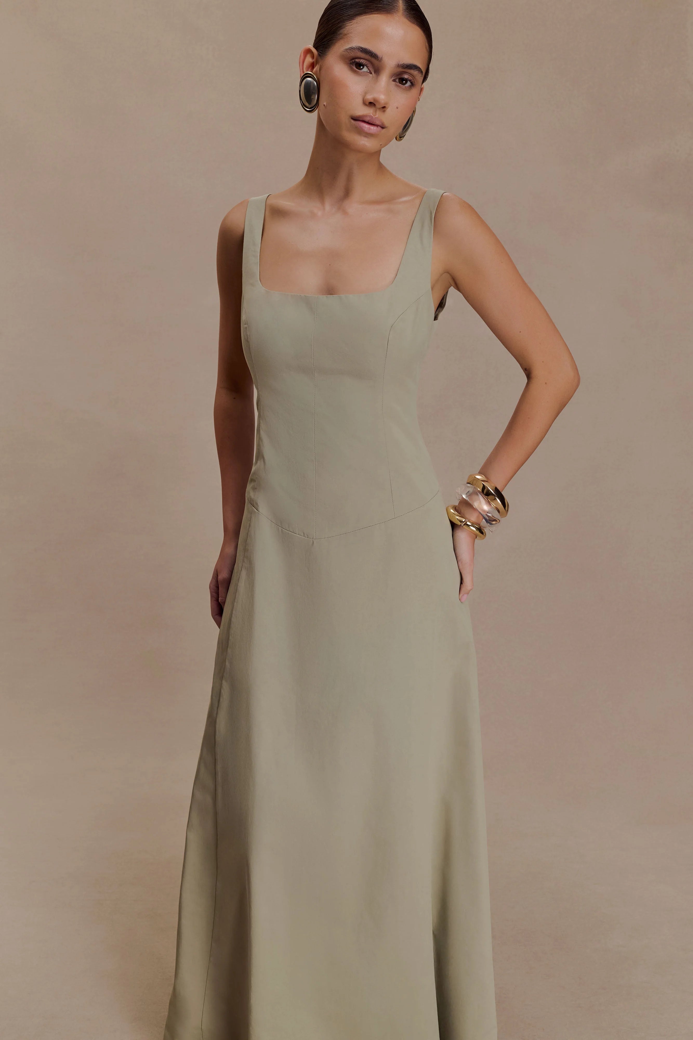 Salma Drop Waist Cotton Maxi Dress - Sage
