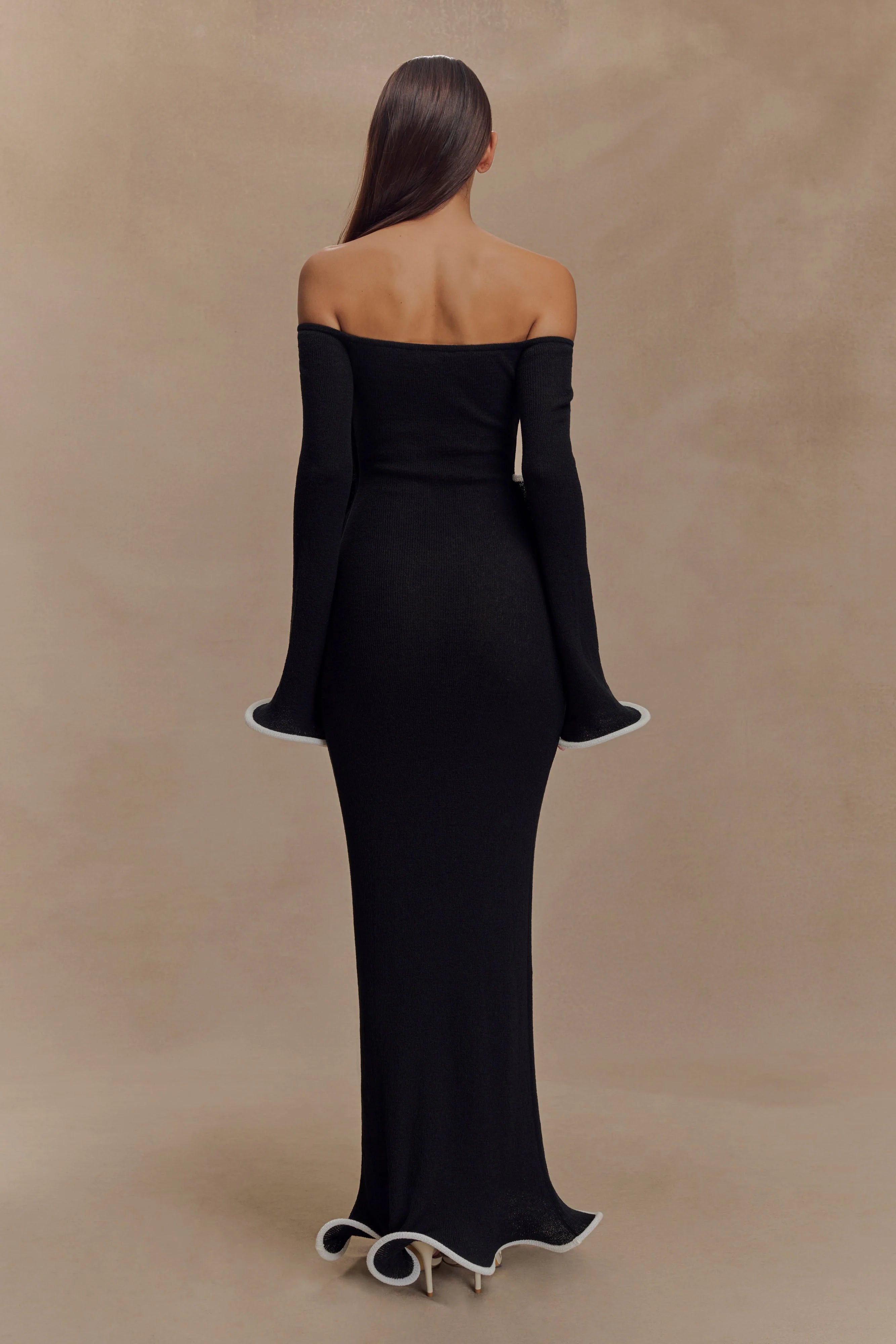 Sandrine Off Shoulder Knit Maxi Dress - Black/White