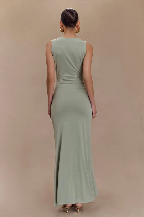 Beck Plunge Maxi Dress With Floral Hardware - Basil
