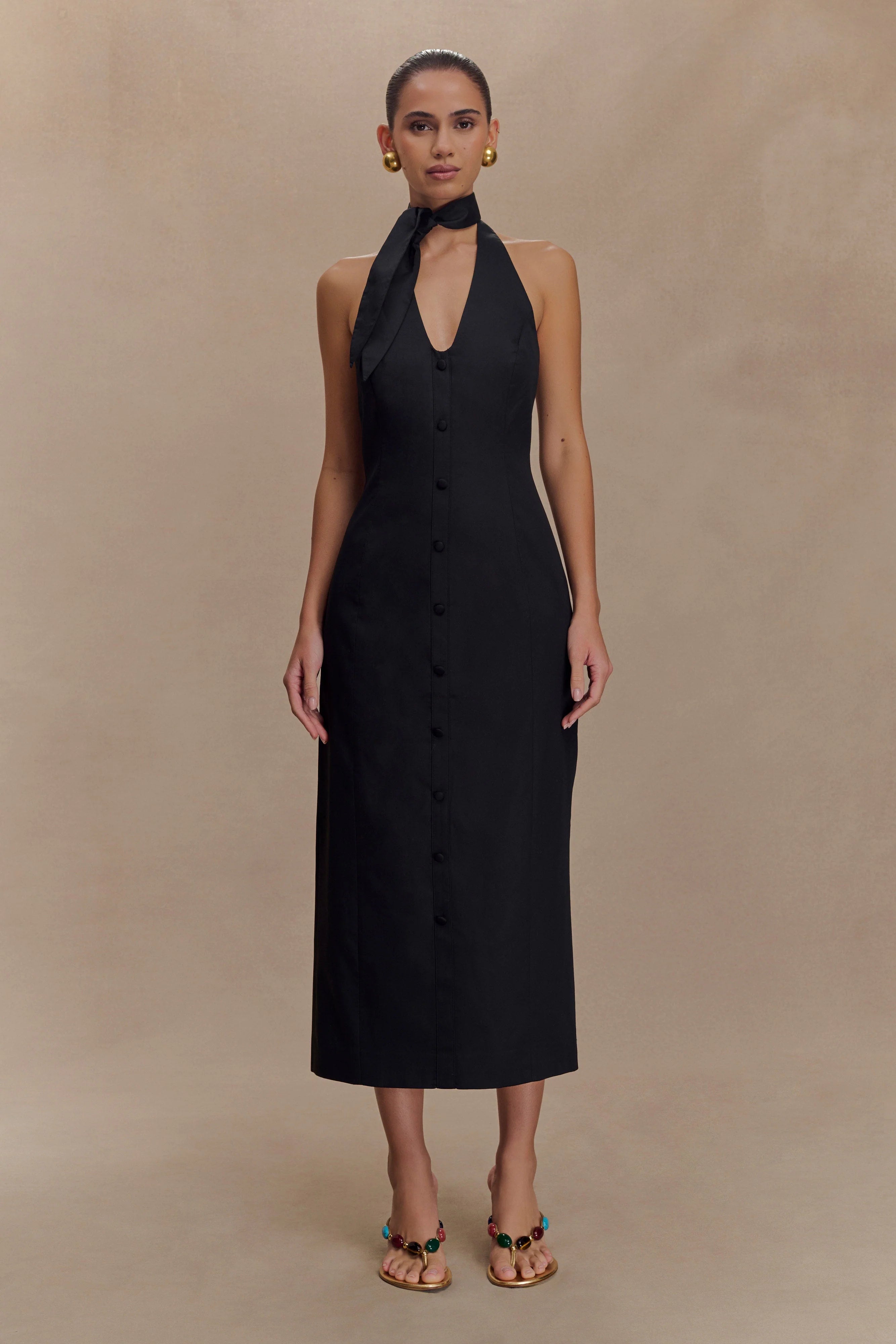 Simona Halter Neck Midi Dress - Black