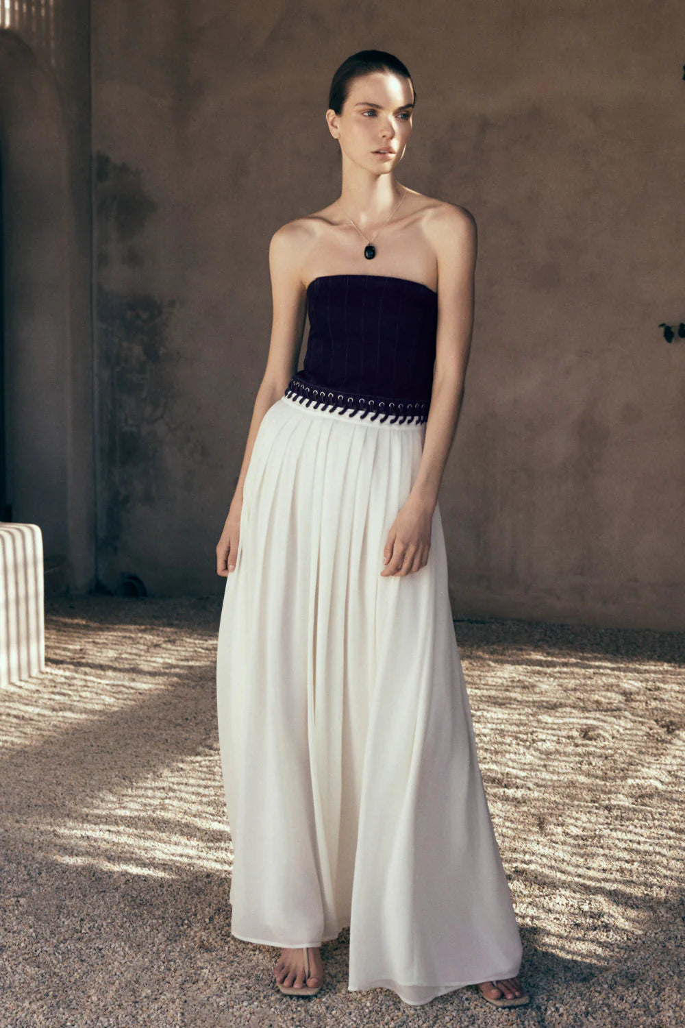 Suella Chiffon Denim Maxi Dress - Indigo Blue