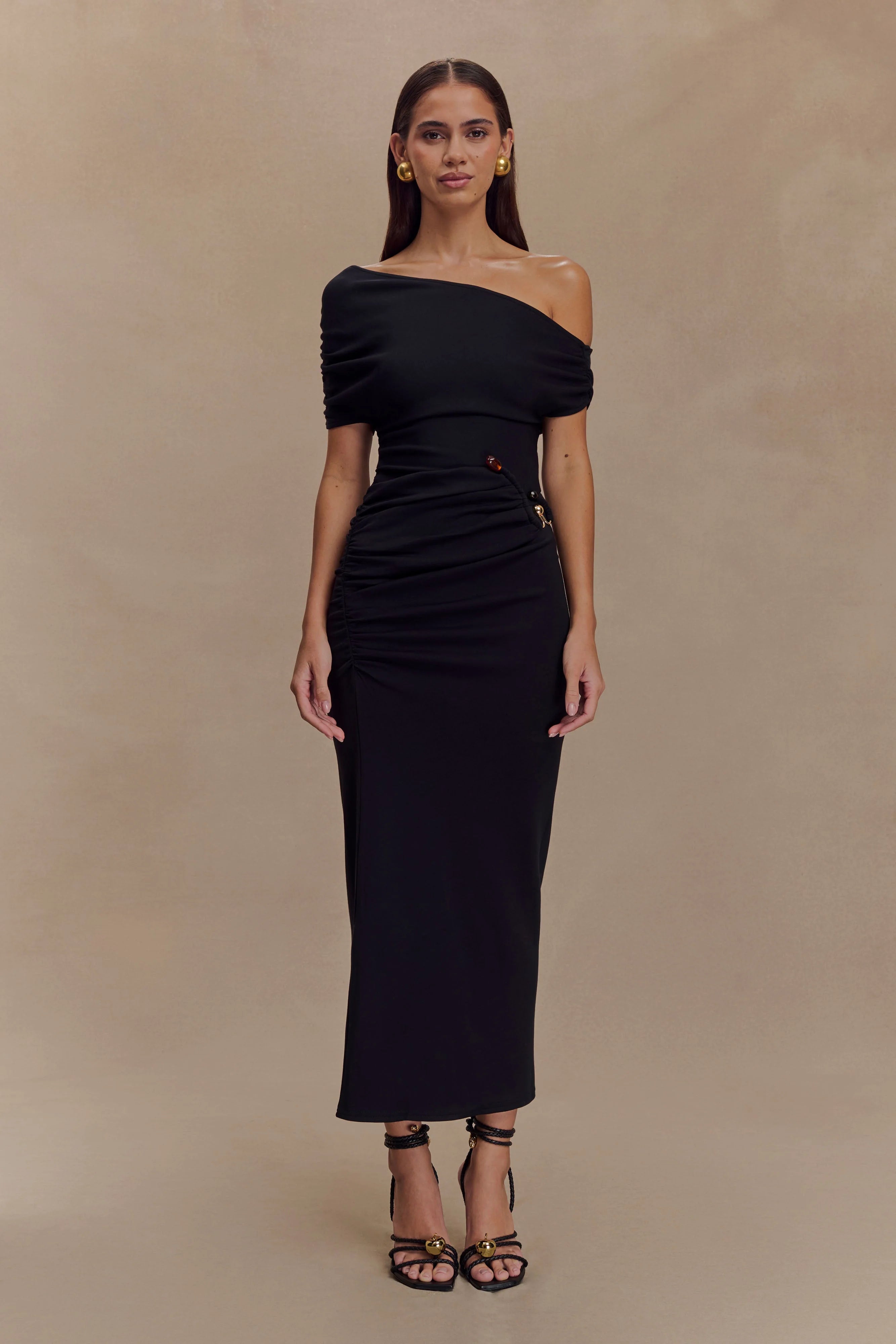 Kendra Scuba Jersey Midi Dress With Hardware - Black