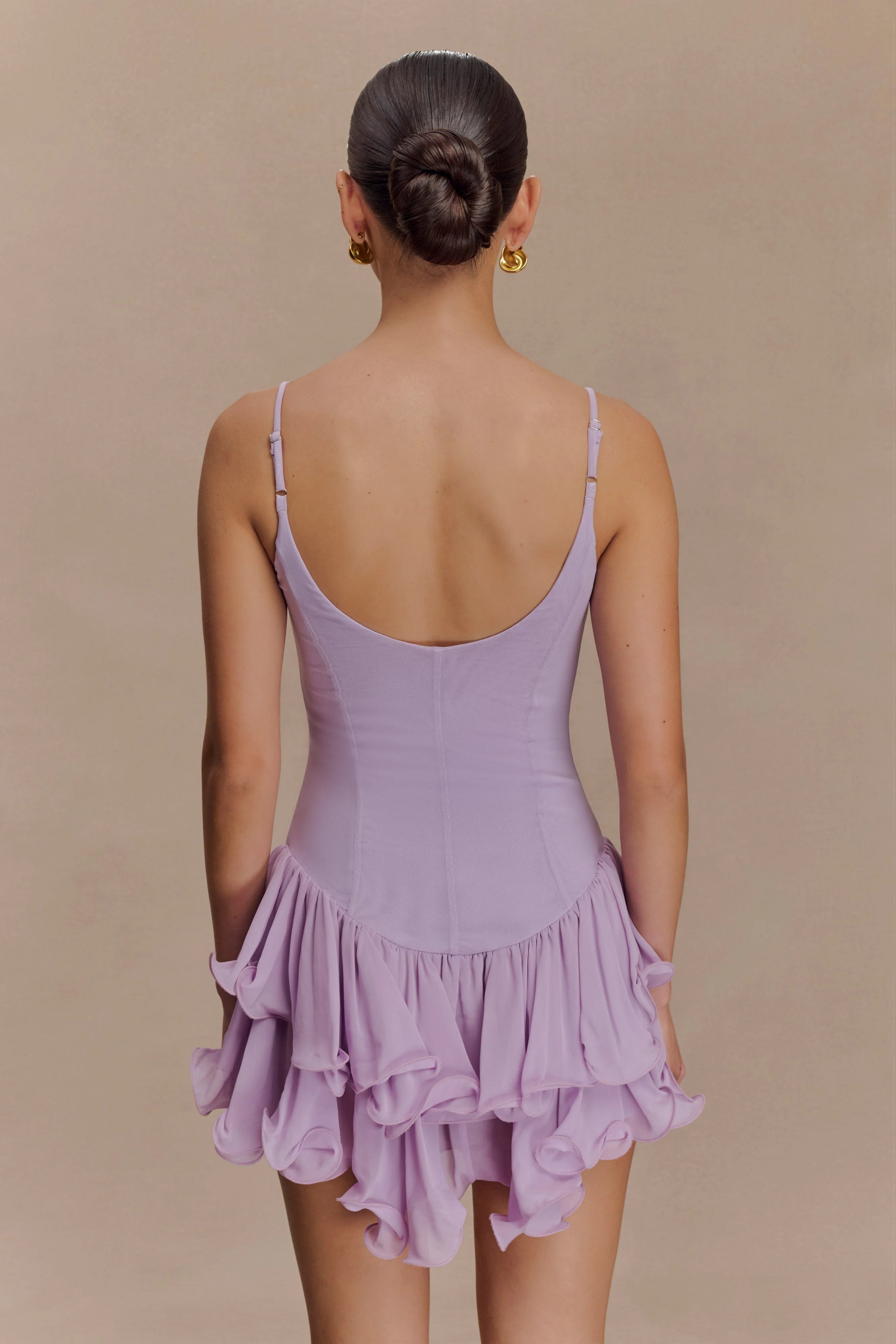 Calantha Ruffle Mesh Mini Dress - Lilac