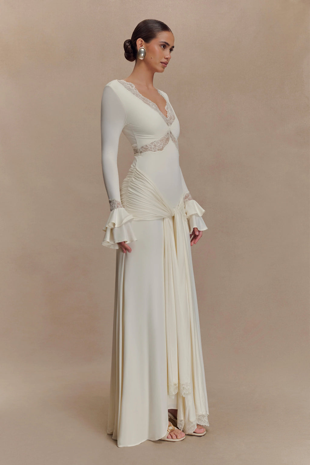 Electra Slinky Lace Maxi Dress - Ivory