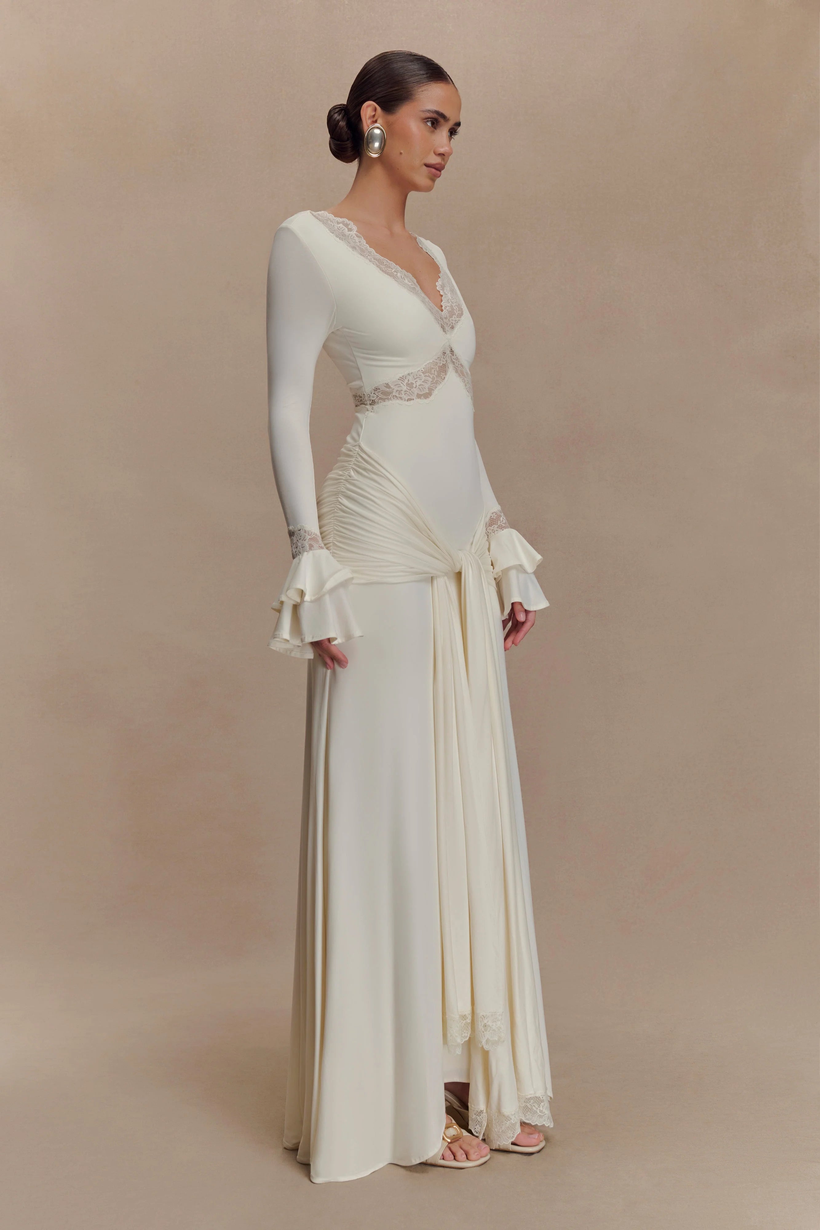 Electra Slinky Lace Maxi Dress - Ivory