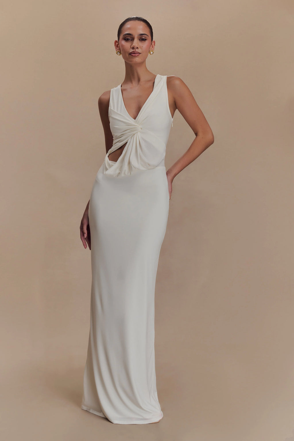 Kassidy Peached Jersey Maxi Dress - Ivory