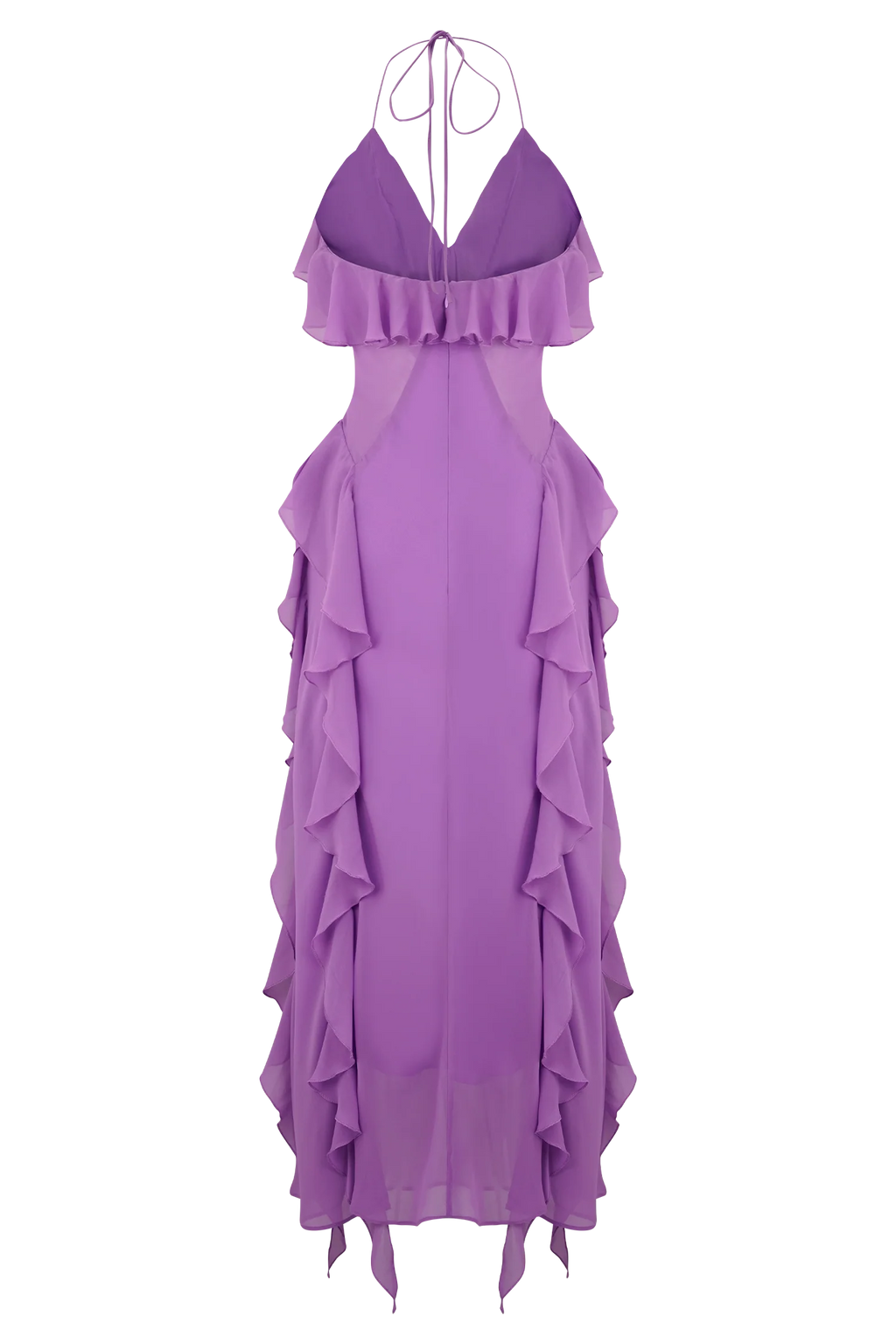 Aleyna Chiffon Ruffle Midi Dress - Purple