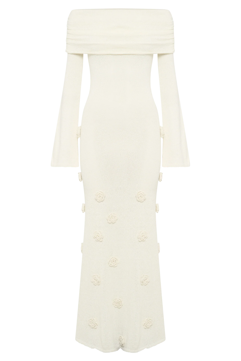 Kiki Off Shoulder Knit Rose Maxi Dress - Ivory