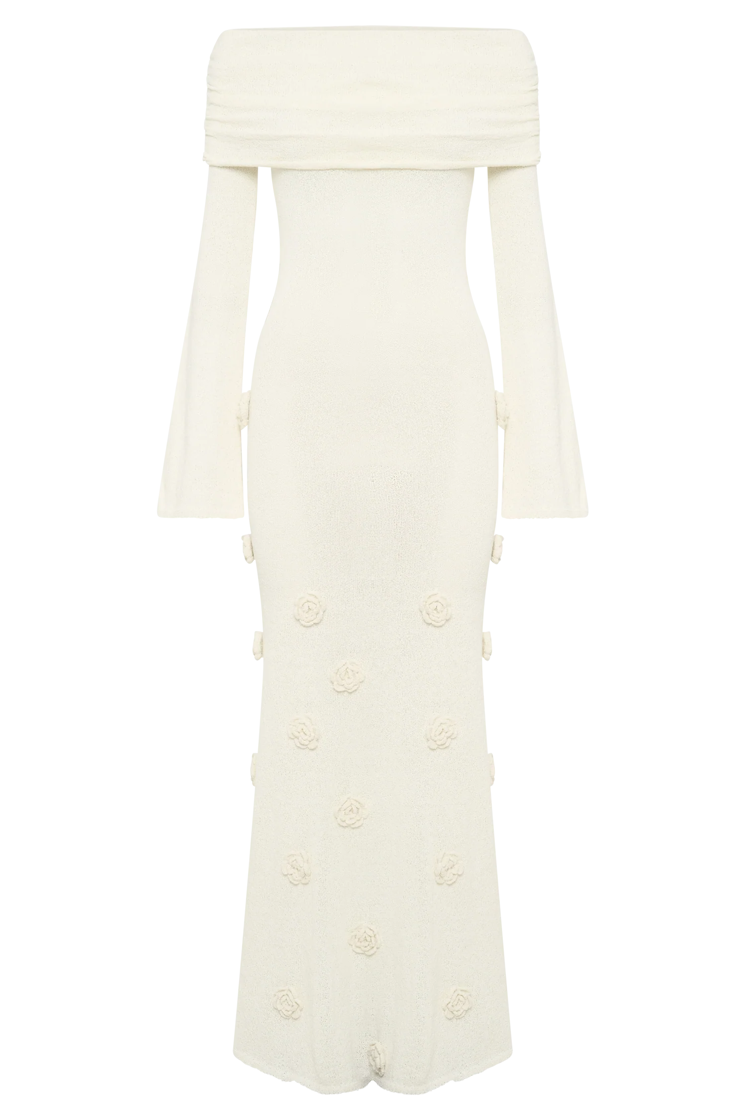 Kiki Off Shoulder Knit Rose Maxi Dress - Ivory