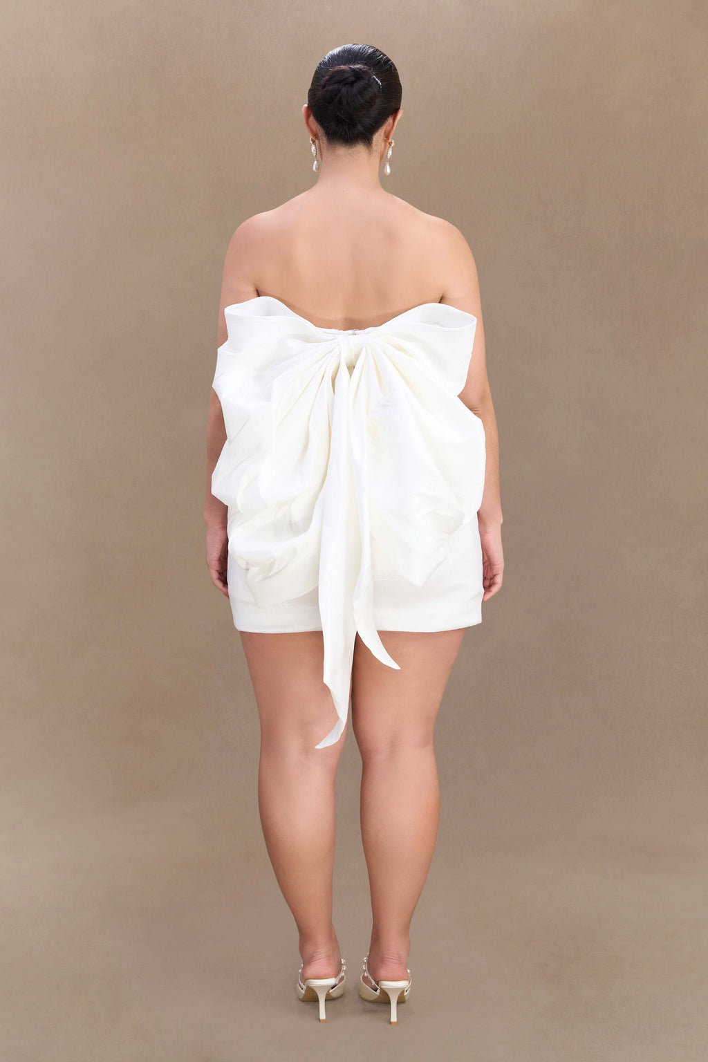 Suzette Taffeta Bow Mini Dress - White