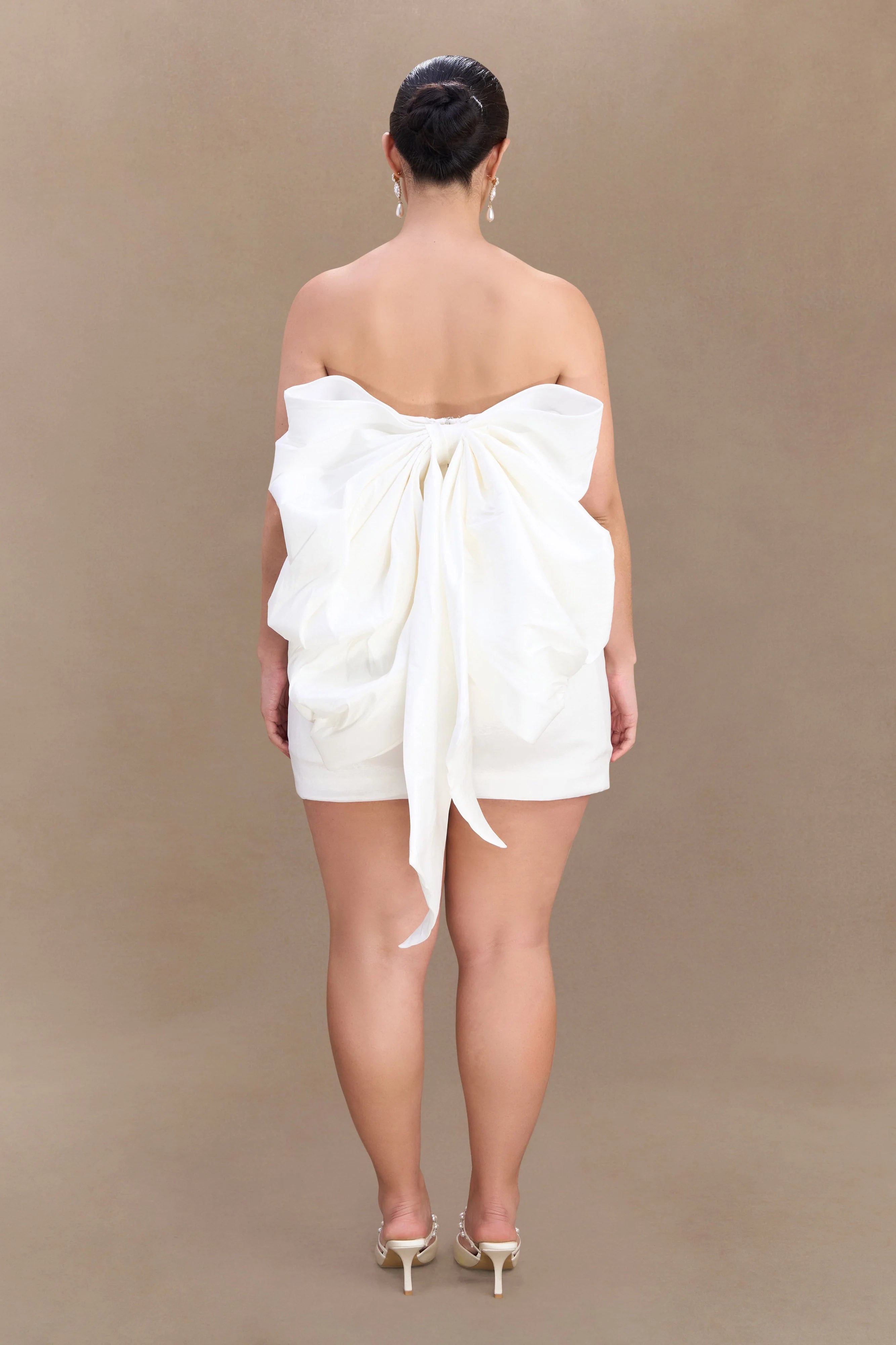 Suzette Taffeta Bow Mini Dress - White