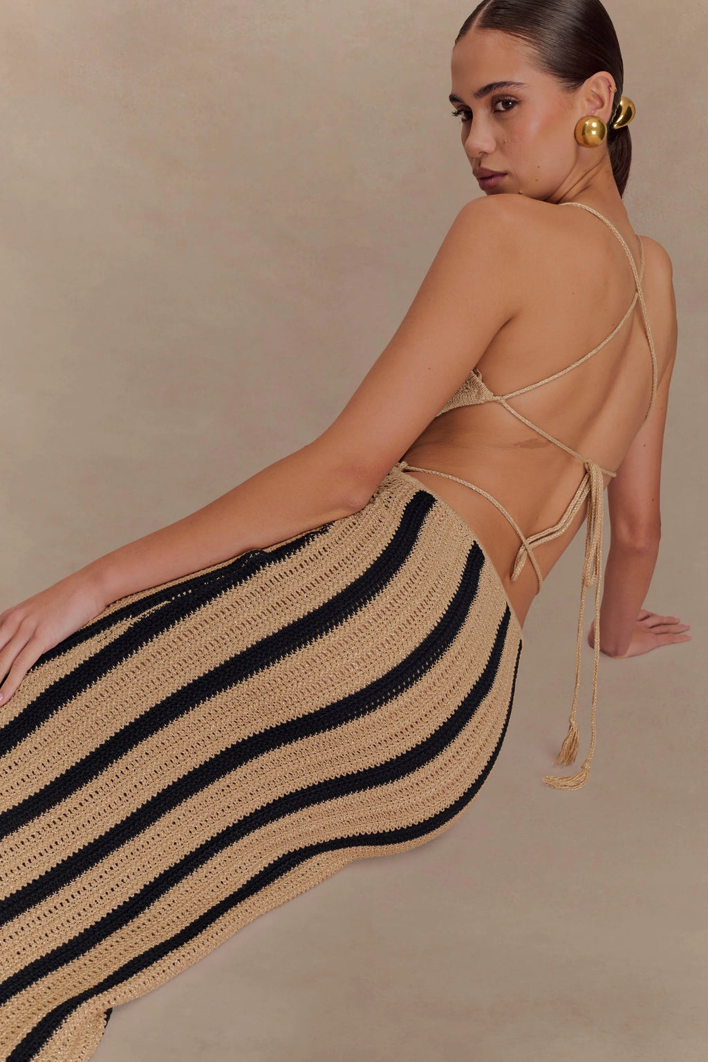 Shepherd Crochet Halter Maxi Dress - Gold/Black