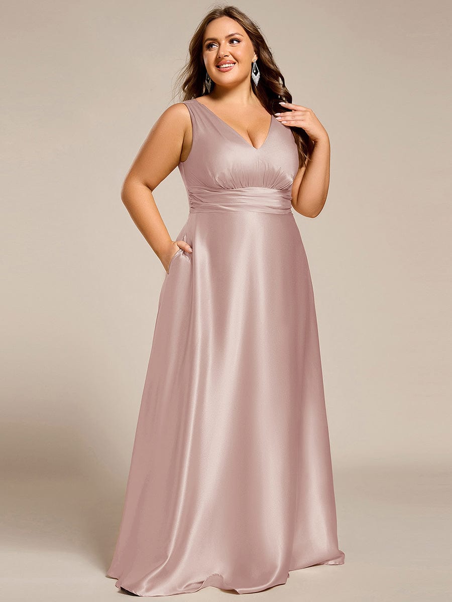 Double V-neck Satin Maxi Formal Dress with Pockets #color_Mauve