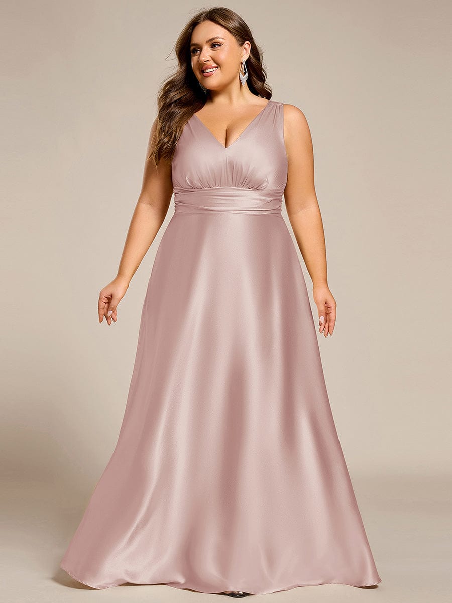 Double V-neck Satin Maxi Formal Dress with Pockets #color_Mauve