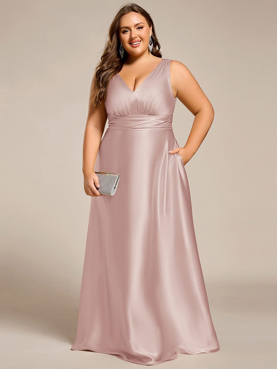 Double V-neck Satin Maxi Formal Dress with Pockets #color_Mauve