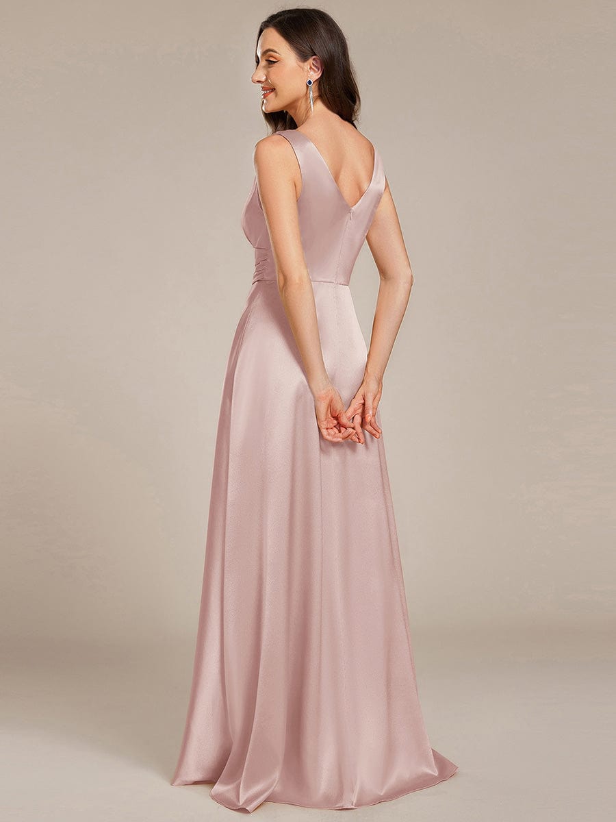 Double V-neck Satin Maxi Formal Dress with Pockets #color_Mauve