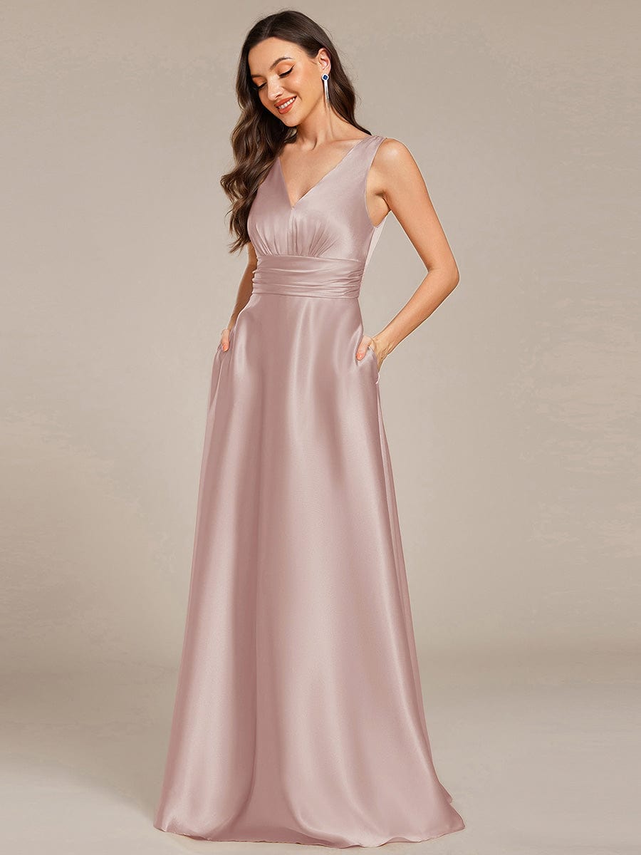 Double V-neck Satin Maxi Formal Dress with Pockets #color_Mauve
