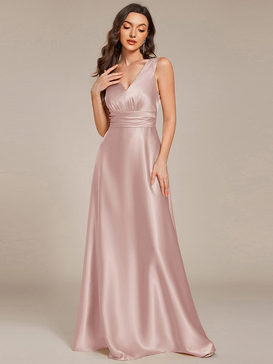 Double V-neck Satin Maxi Formal Dress with Pockets #color_Mauve