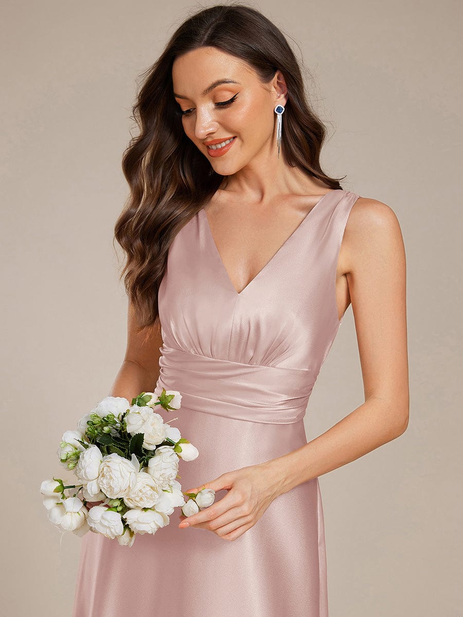 Double V-neck Satin Maxi Formal Dress with Pockets #color_Mauve