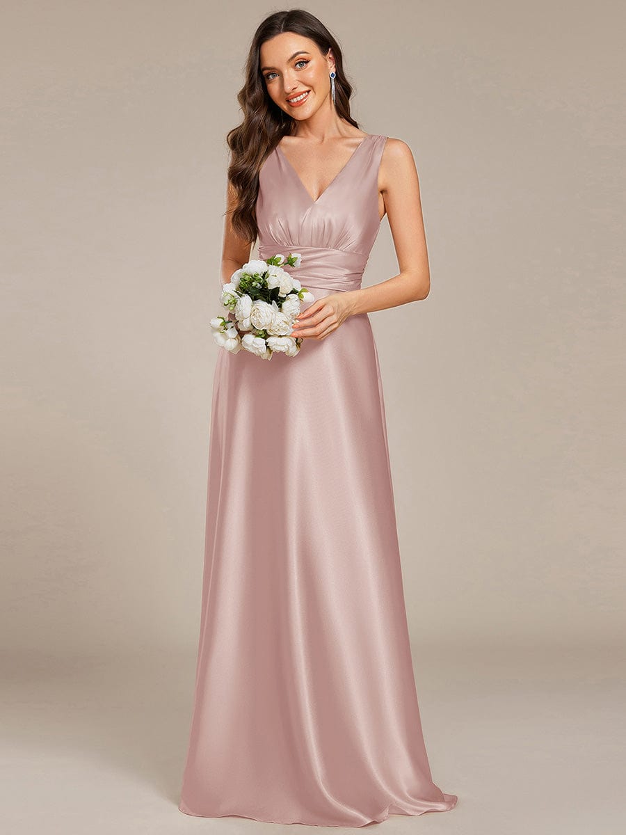 Double V-neck Satin Maxi Formal Dress with Pockets #color_Mauve