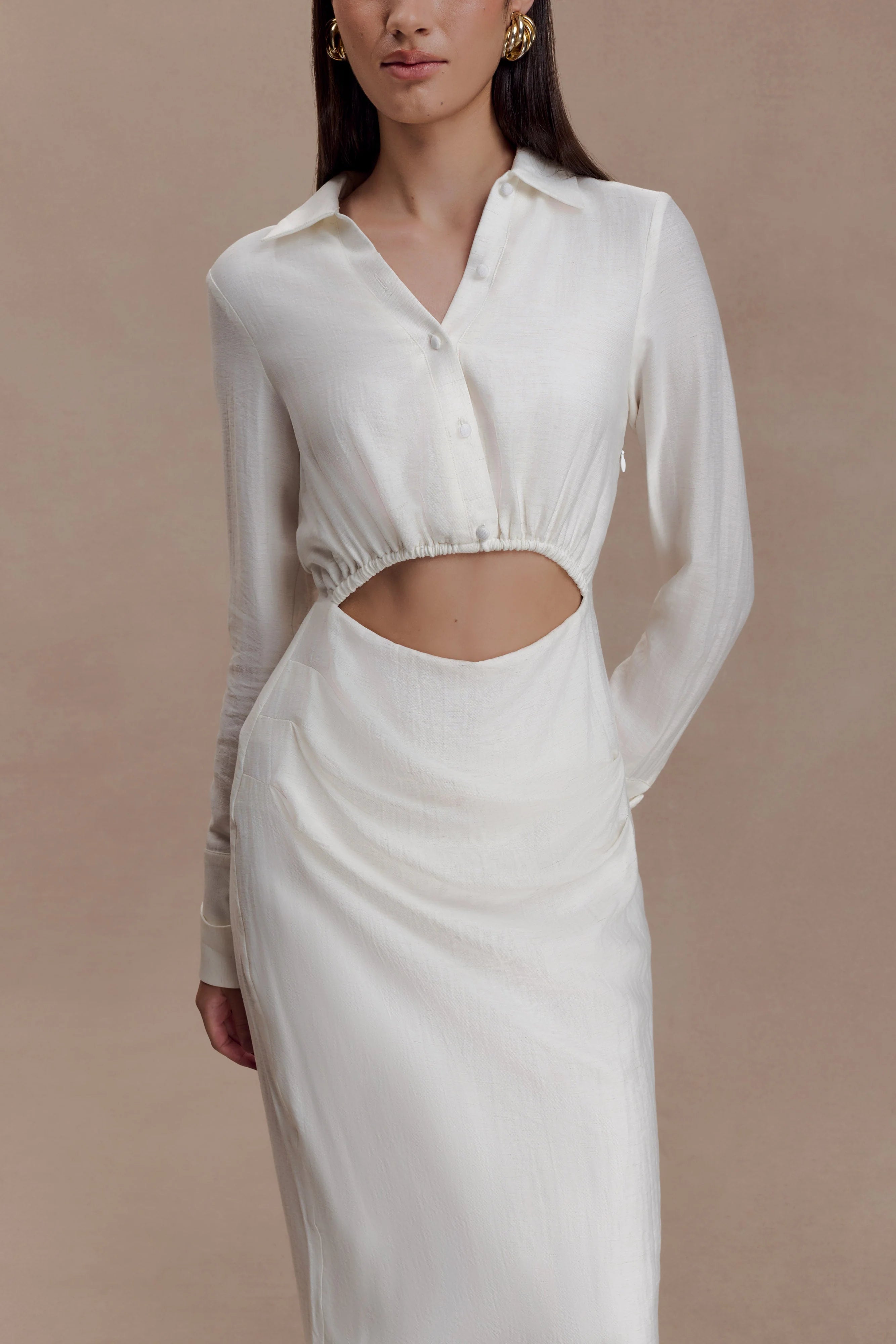 Cecilie Cut Out Shirt Midi Dress - White