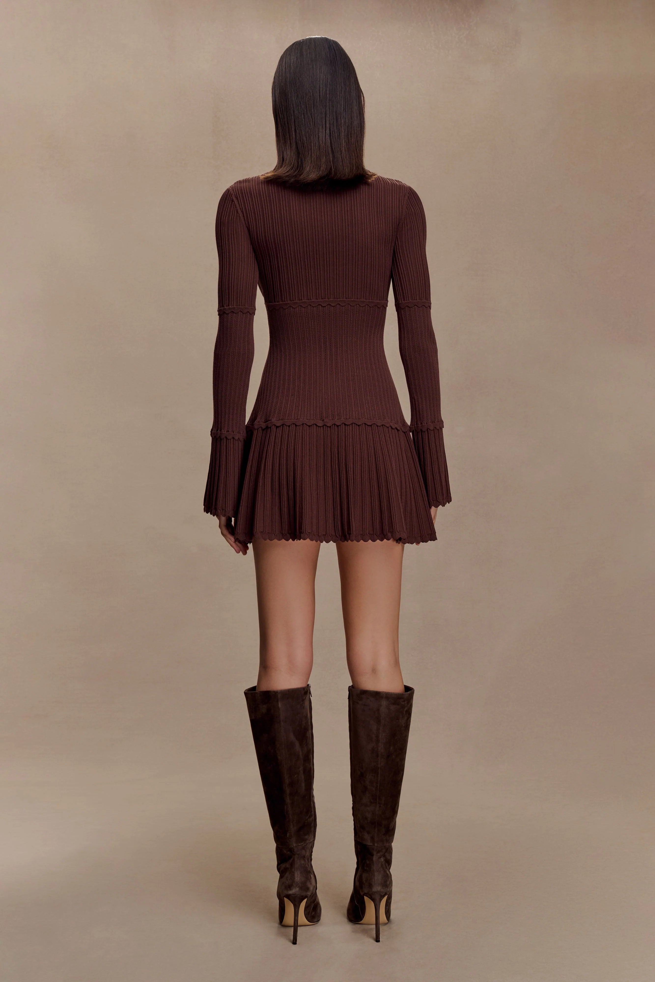 Adena Pointelle Knit Mini Dress - Chocolate