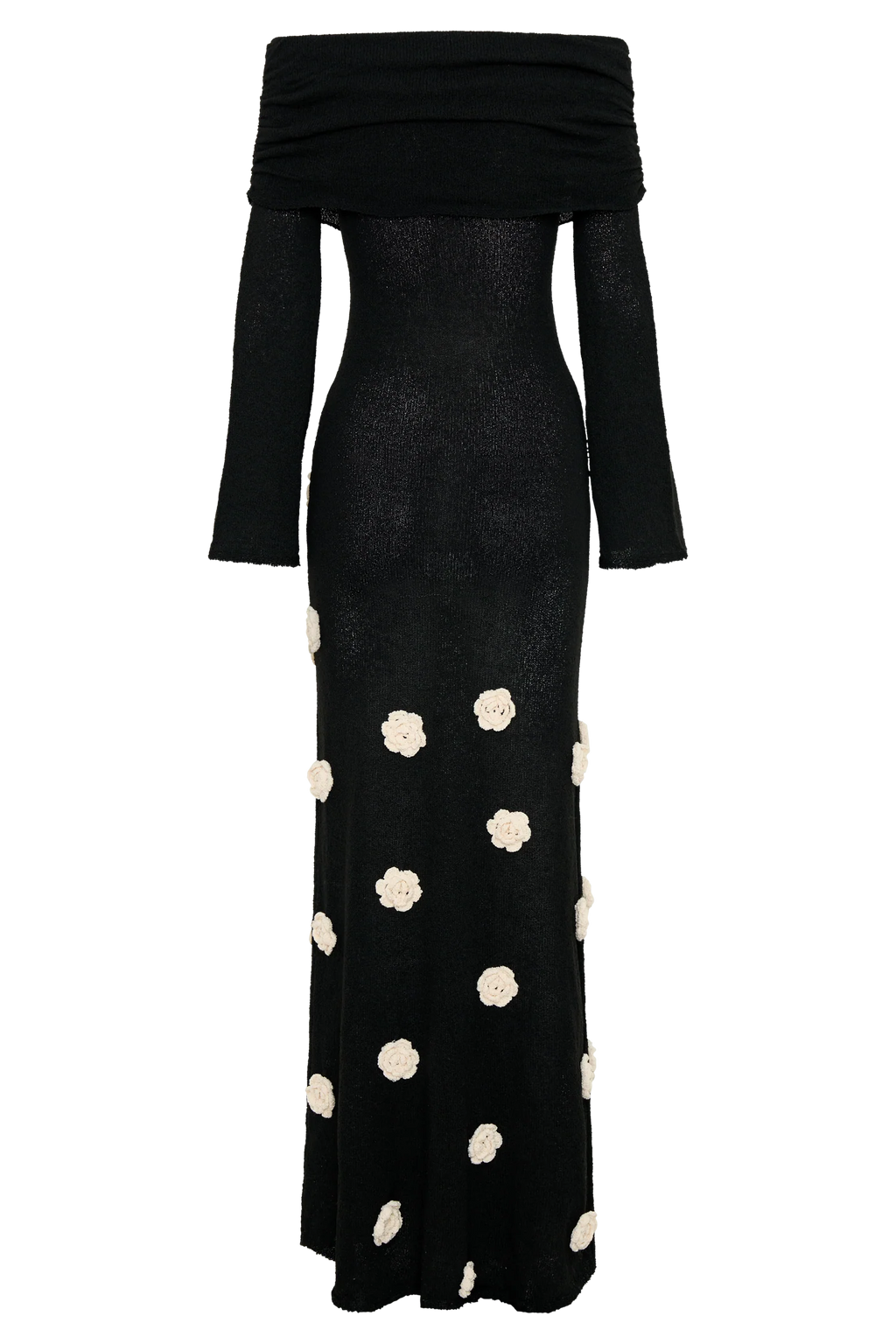 Kiki Off Shoulder Knit Rose Maxi Dress - Black/White
