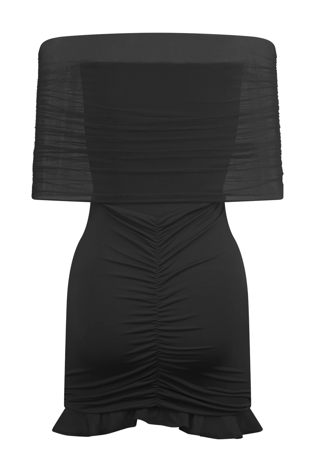 Caspian Slinky And Mesh Off Shoulder Mini Dress - Black