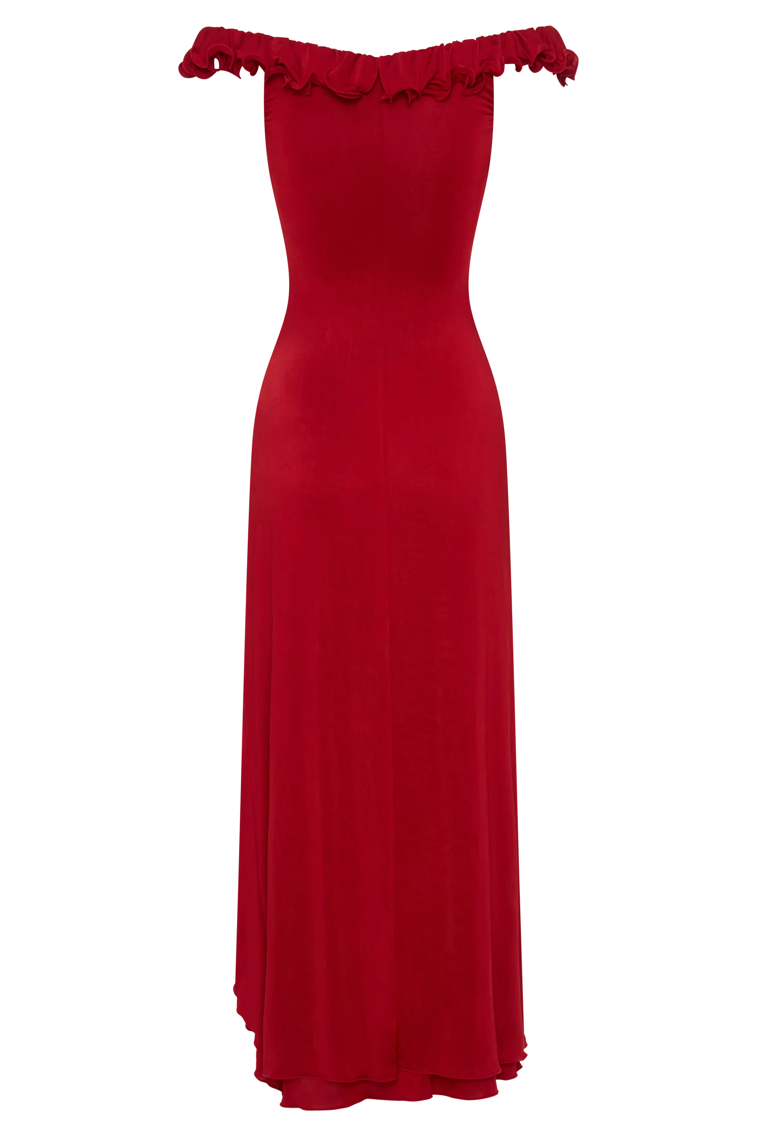Allegra Off Shoulder Ruffle Midi Dress - Ruby