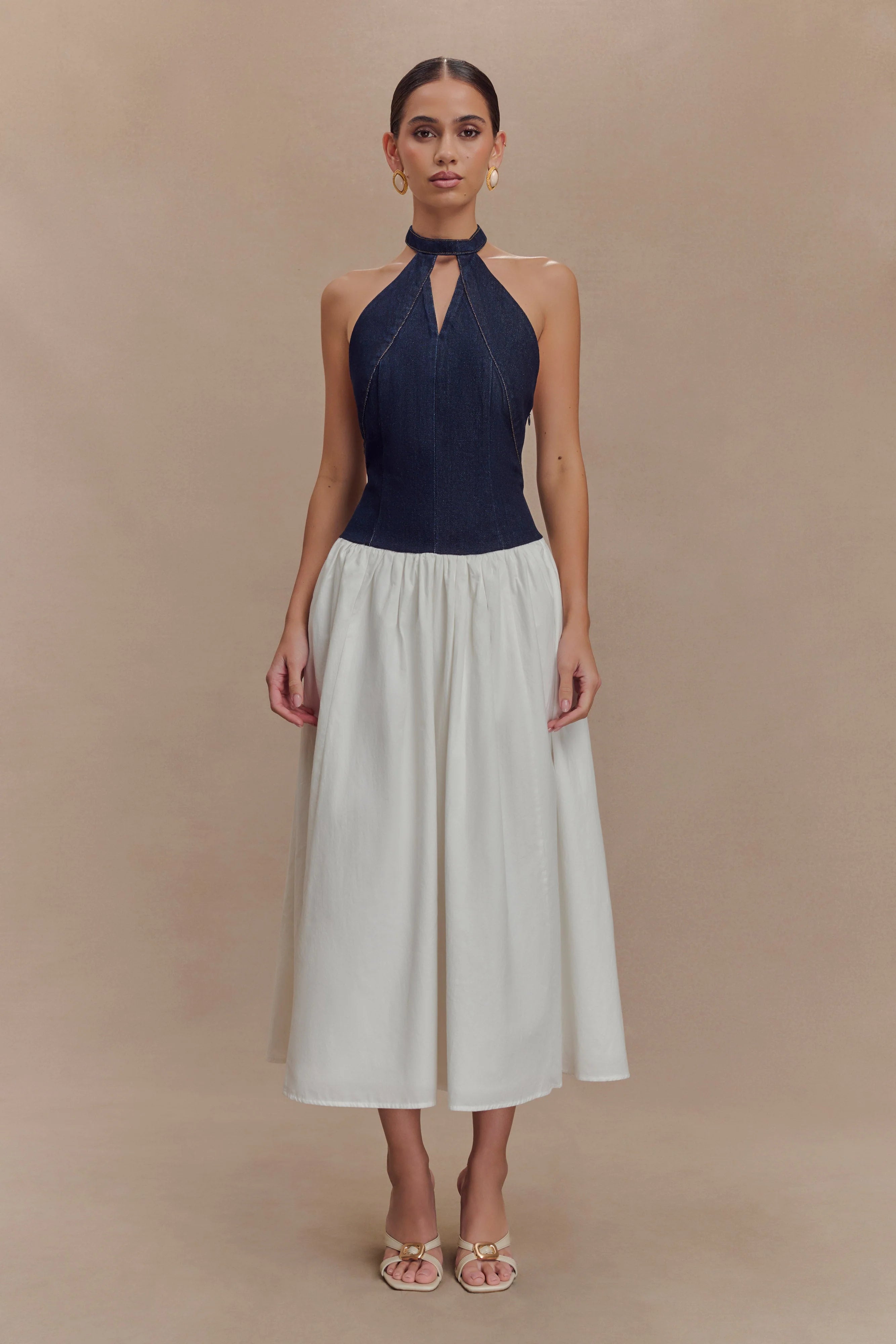 Ashwin Denim Cotton Midi Dress - Indigo Blue