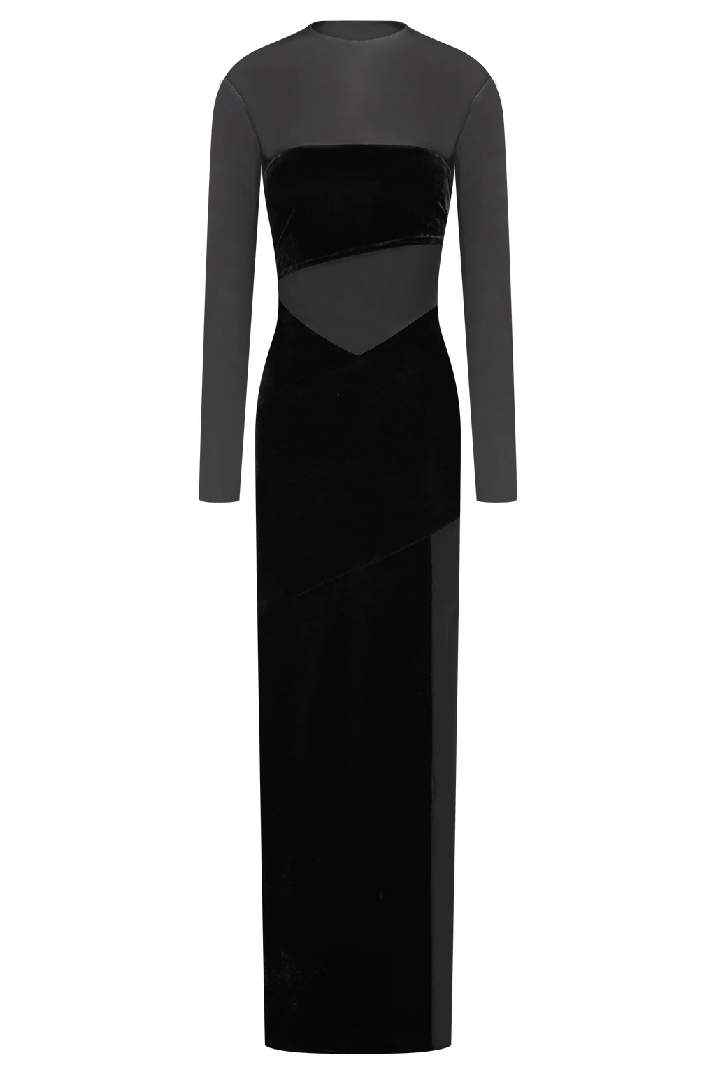 Davina Velvet And Mesh Maxi Dress - Black