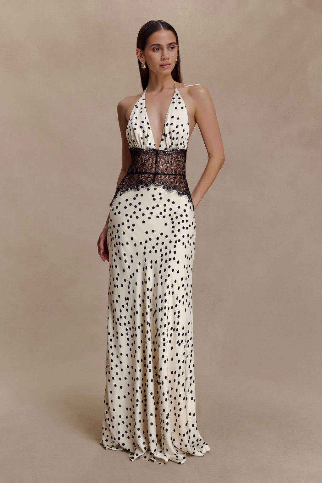 Dinah Lace And Satin Maxi Dress - Polkadot