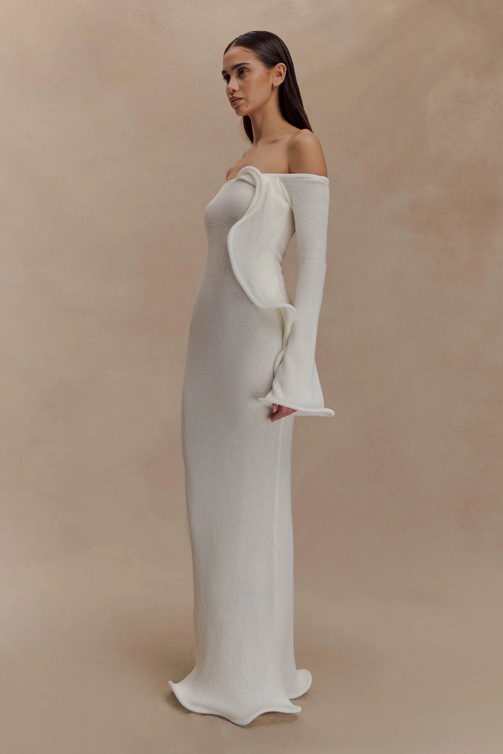 Sandrine Off Shoulder Knit Maxi Dress - White