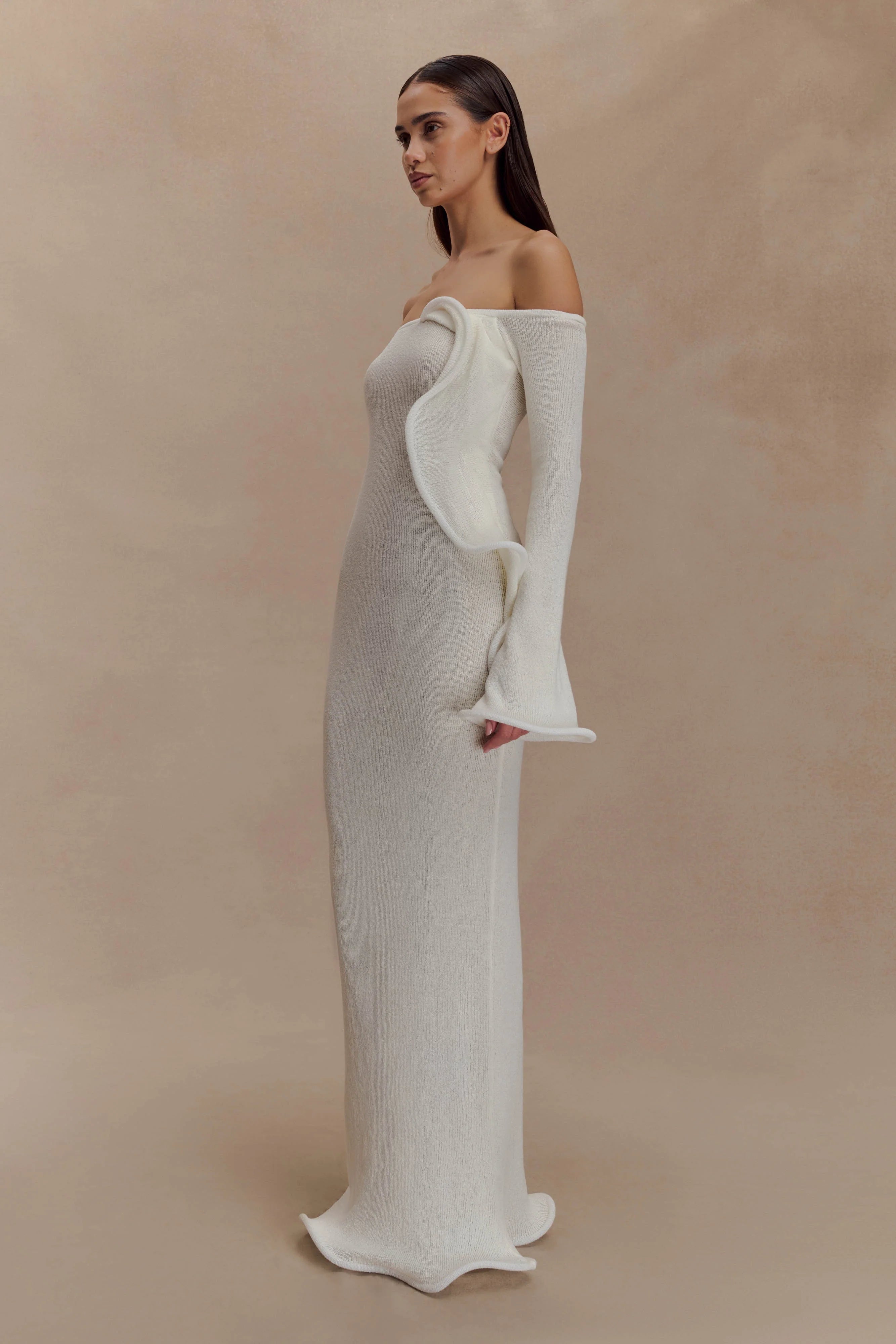 Sandrine Off Shoulder Knit Maxi Dress - White