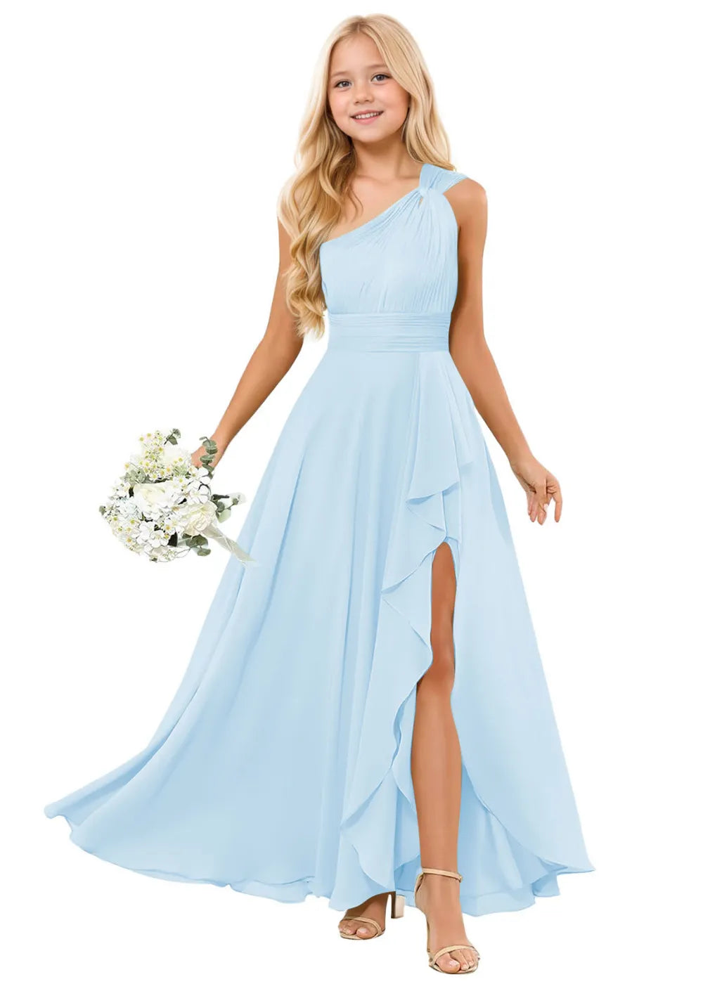 One-Shoulder Chiffon Junior Bridesmaid Dress