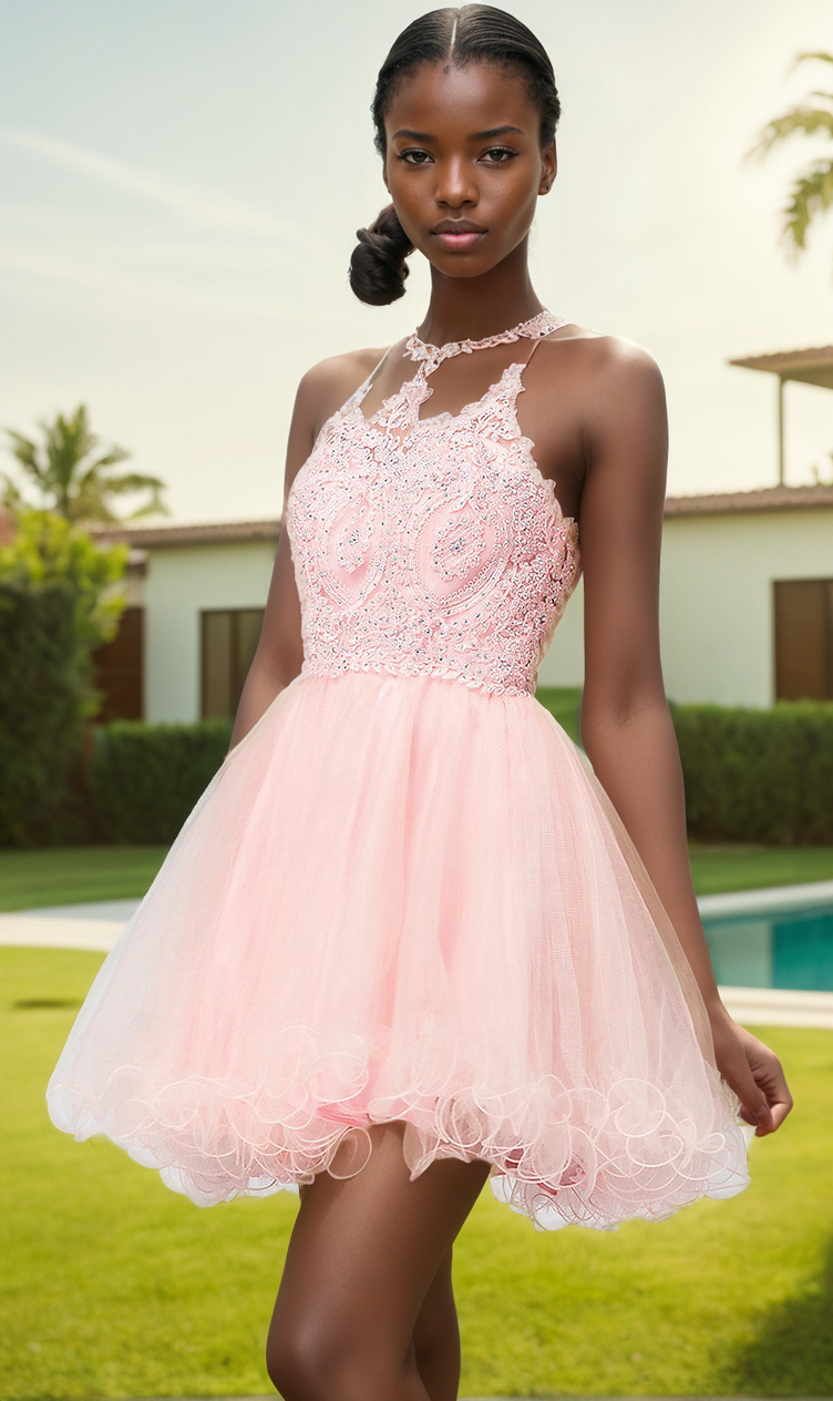 Dancing Queen-Beaded Embroidered Lace Short Babydoll Party Dress