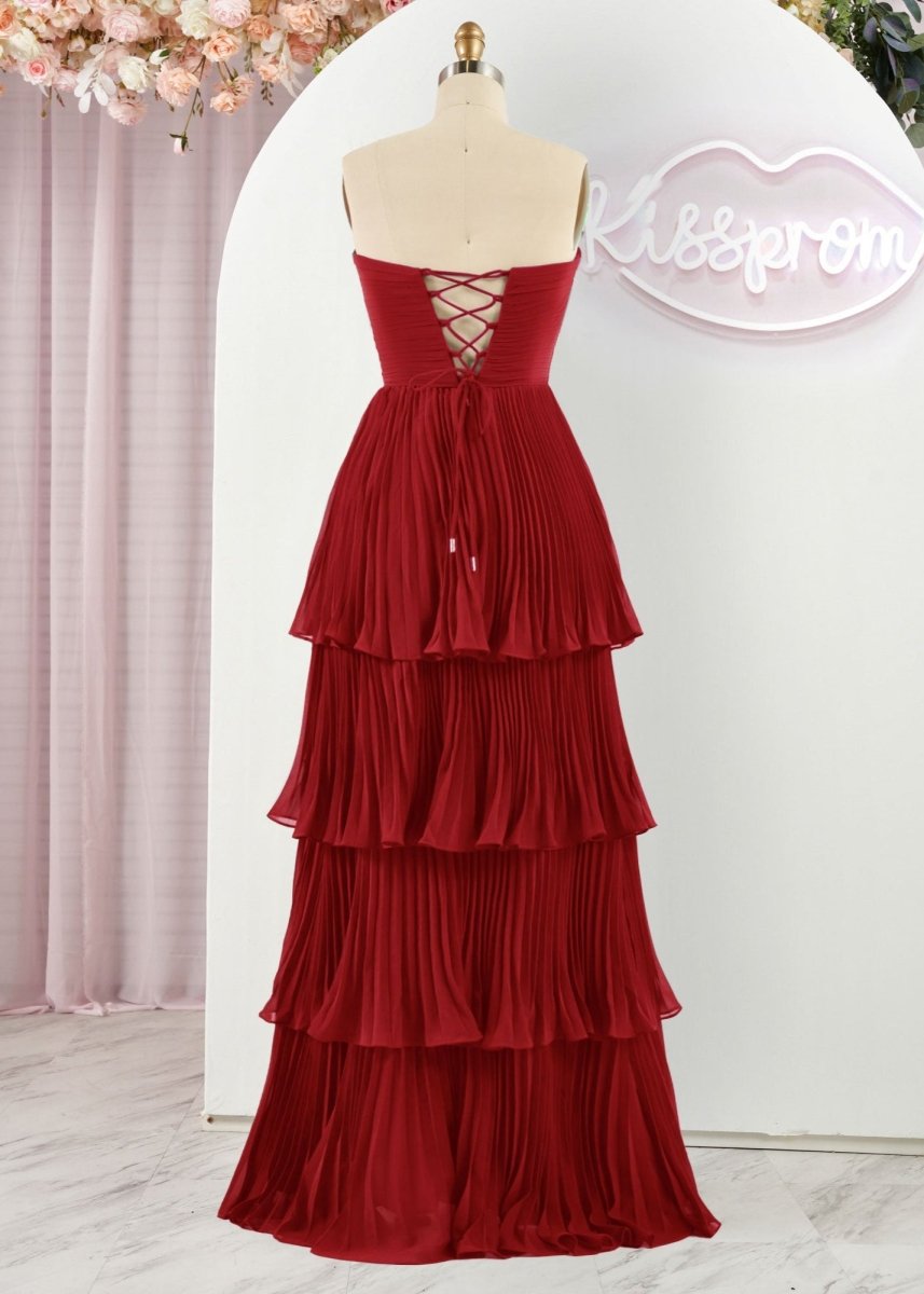 Khalani | Strapless Emerald Green Ruffle Multi - Layer Long Prom Dress - KissProm